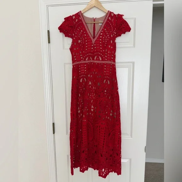 Adelyn Rae Red Lace Midi Dress, size S, NWT - Picture 3 of 11